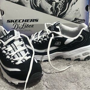 Skechers D'Lites Black and White Sneakers